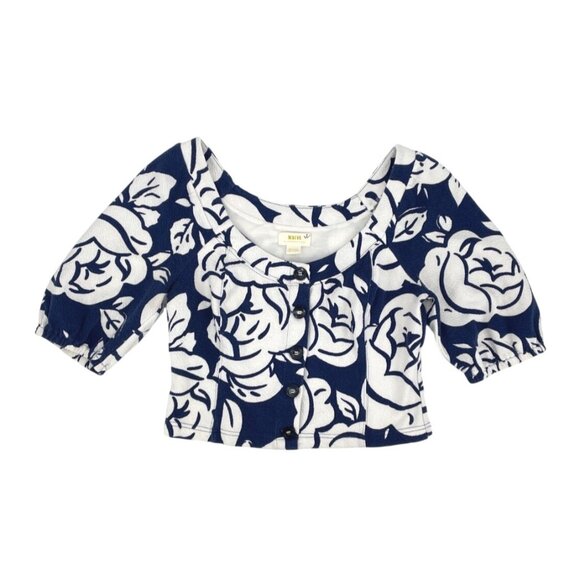 Anthropologie Maeve Amiens Blue Floral Midi Flared Skirt Top Set Womens Medium - Picture 6 of 12